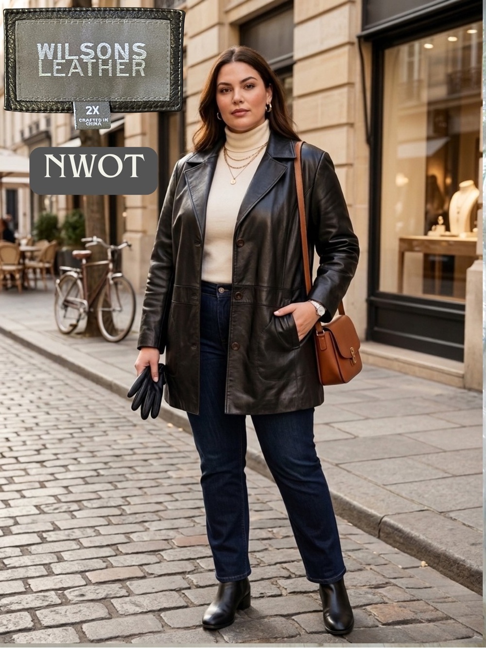 NWOT WILSONS LEATHER Women's 2X Dark Cocoa Brown Leather Jacket Coat Blazer Plus